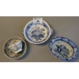 Collection of three Spode miniature transfer printed items to include small oval bowl, tea bowl