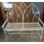 Cast Iron gothic style Lancet shaped garden seat with slatted base and open arms. (B.P. 21% + VAT