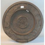 19th century bronze, originally partially gilded , roccoco style repoussé decorated plaque/charger