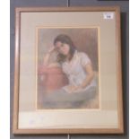 K Foster, portrait of a pensive young woman, signed, pastels. 34 x 24cm approx. Framed and
