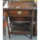 Early 20th century oak single drawer barley twist lamp table with under shelf. (B.P. 21% + VAT)
