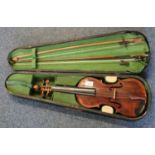 Case two piece violin marked Maidstone by Murdoch & co. London with two bows. (B.P. 21% + VAT)