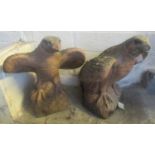 2 Weathered composition garden figures of eagles with partially outstretched wings. 51cm high