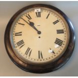 Single train school type wall clock with stained wooden case, and painted face with Roman