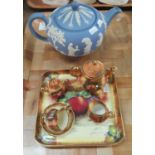 Wedgewood Jasperware Bullet Shaped Teapot together with a Evesham Lymes China Miniature Batchelors