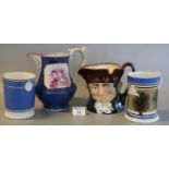 Two 19th century mocha ware straight sided, single handed tankards, one marked pint, the other
