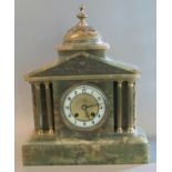 20th century green marble architectural two train mantel clock with gilt metal mounts. 38cm high