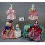 Four Royal Doulton figurines and figure group to include 'Bo Peep', 'Cissie', 'Bedtime Story',