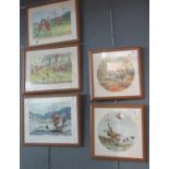 After Donald E Green, a group of five humorous cartoon shooting prints. Framed and glazed. (5) (B.P.