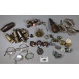 Bag of assorted whistles, royal marines cap badge, thimbles, decanter labels, etc. (B.P. 21% + VAT)