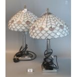 Pair of Tiffany style white Art Nouveau design mushroom-shaped table lamps. 52cm high approx. (2) (