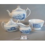 Group of four similar items of 19th century Spode china blue bat printed wares to include silver