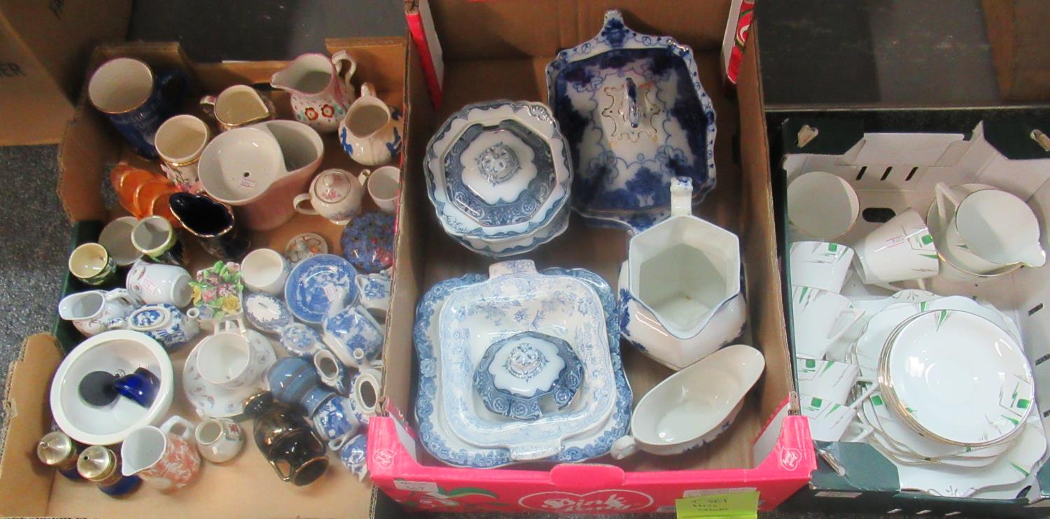 3 Boxes of assorted china to include, Vale China Art Deco teaware to include: 6 teacups and saucers,