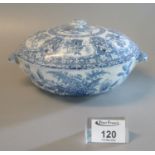 19th century Spode china blue and white transfer printed potpourri bowl and cover, overall decorated