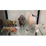 Collection of items to include hard stone sculpture of a fish, hardstone water dropper carved with