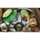 Box of assorted items to include Leonardo Collection figurine 'The Angler', three Wood & sons toby