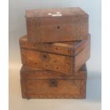 Three Victorian walnut Tunbridge banded work boxes. (3) (B. P. 21% + VAT)