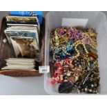 Collection of costume jewellery. Together with an ordnance survey map and a collection of postcards.