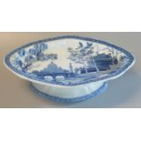 19th century Spode blue and white transfer printed lozenge shaped pedestal comport or stand,