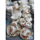 Tray of Royal Albert 'Old Country Roses' Tea and Coffee ware, to include: coffee pot, tea pot 2 jugs