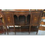 19th Century Rosewood inlaid bowfront sideboard with under tier on tapering legs (missing its top) -