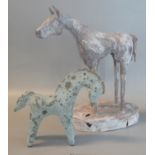 Two modern sculptural studies of stylised horses in antique form, one indistinctly signed to the