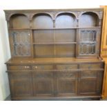Mid century oak old charm style astragal glazed cabinet back dresser. (B.P. 21% + VAT)