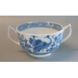 19thc Spode china two-handled bowl decorated in under glaze blue with Oriental cranes and flowers.