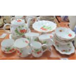 Tray of Queen's Rosina china Co. Ltd. 'Virginia Strawberry' tea ware to include teapot, 4 tea cups