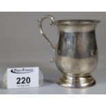 Small silver single-handled Christening mug with initials. Birmingham hallmarks. 3.8oz troy