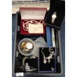 Collection of assorted ladies and gents dress watches, modern pocket watches, costume jewellery,