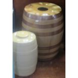 Large earthenware barrel and another ceramic barrel with lid. The largest 47cm high approx. (2) (