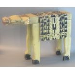 Unusual polychrome decorated stylised drop leaf table or stool in the form of a horse or donkey.