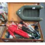 Leather suitcase comprising assorted Action Men and accessories, the Six Million Dollar Man,