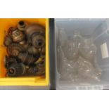 2 Boxes of oil lamp bases, parts and clear glass chimney. (B.P. 21% + VAT)