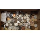 Shoe box of assorted GB copper and silver coinage, German silver coins, etc. (B. P. 21% + VAT)