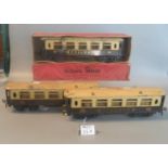 Three Hornby O gauge tin plate no.2 Pullman coaches, one in its original box. (3) (B.P. 21% + VAT)