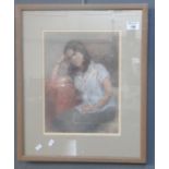 K Foster, portrait of a pensive young woman, signed, pastels. 34 x 24cm approx. Framed and
