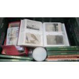 Tray of assorted postcards, maps and other ephemera to include trekking permit for Kathmandu,