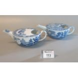 Two similar 19thc Spode china blue and white transfer printed feeding cups, one in Queen Charlotte