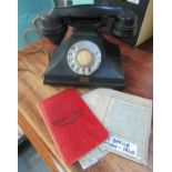 Siemens Brothers London GPO 312 Pyramid Bakelite telephone together with 2 1940 war office edition