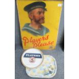 Vintage metal advertising sign 'Players Please' together with a 'Players Navy Cut' circular