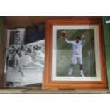 Box of, largely tennis ephemera, signed and dated 1960 photograph of Roger Federer autograph of