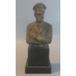 Bronzed metal portrait bust of German General Irwin Rommel on black marble base. 19.5cm high approx.