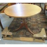 Modern pine and beech circular centre or kitchen table on a tripod base, together with an oak