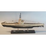 Well detailed model of a WWI period German U-boat on rectangular base, labelled Nauticalia,