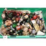 Box of assorted miniature alcoholic spirits, liquors, gin, Pimms, etc. (B. P. 21% + VAT)