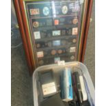 Plastic box of stamp collectors accessories with ultra violet lamps x 2, digital microscope etc -