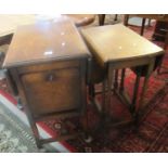 Mid 20th century oval oak drop leaf, gate leg tea table, together with an oak drop leaf tea