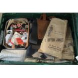 Box of haberdashery items to include: cottons, buttons, hooks and eyes, etc. and a selection of